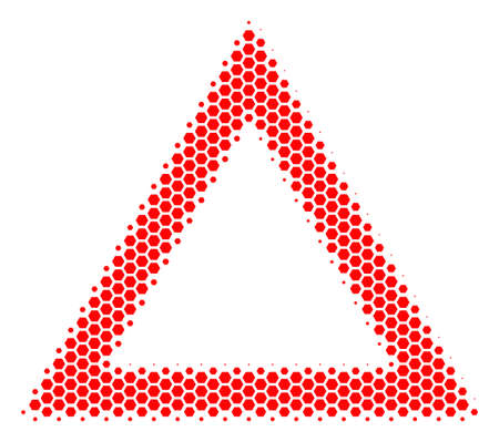 Halftone hexagonal Contour Triangle icon. Pictogram on a white background. Vector collage of contour triangle icon created of hexagon pixels.のイラスト素材