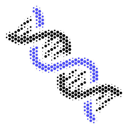 Halftone hexagon DNA Spiral icon. Pictogram on a white background. Vector mosaic of dna spiral icon combined of hexagon items.のイラスト素材