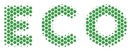 Halftone hexagon Eco Text icon. Pictogram on a white background. Vector collage of eco text icon organized of hexagonal elements.のイラスト素材