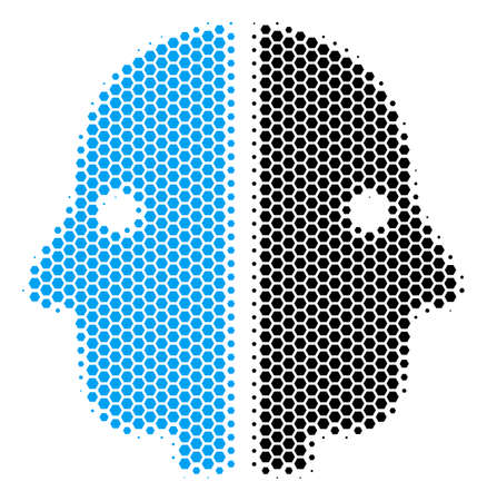 Halftone hexagonal Dual Face icon. Pictogram on a white background. Vector pattern of dual face icon combined of hexagon elements.のイラスト素材
