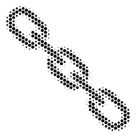 Halftone hexagonal Chain icon. Pictogram on a white background. Vector pattern of chain icon created of hexagon dots.のイラスト素材