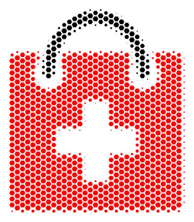 Halftone hexagonal First Aid Kit icon. Pictogram on a white background. Vector concept of first aid kit icon composed of hexagon items.のイラスト素材