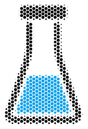 Halftone hexagon Flask icon. Pictogram on a white background. Vector composition of flask icon organized of hexagonal spots.のイラスト素材