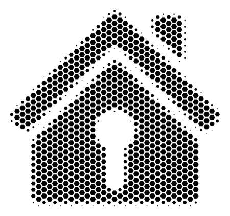 Halftone hexagon Home Keyhole icon. Pictogram on a white background. Vector mosaic of home keyhole icon composed of hexagon dots.のイラスト素材