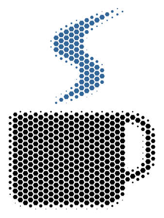 Halftone hexagonal Hot Coffee Cup icon. Pictogram on a white background. Vector pattern of hot coffee cup icon organized of hexagonal blots.のイラスト素材