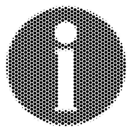 Halftone hexagon Info icon. Pictogram on a white background. Vector mosaic of info icon combined of hexagonal items.のイラスト素材
