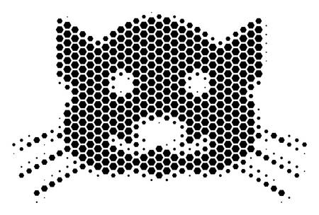 Halftone hexagon Kitty icon. Pictogram on a white background. Vector mosaic of kitty icon constructed of hexagon pixels.のイラスト素材