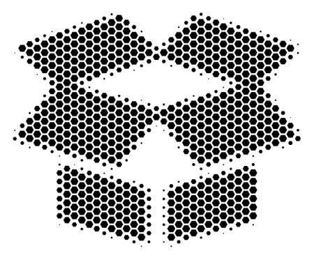 Halftone hexagon Open Box icon. Pictogram on a white background. Vector pattern of open box icon composed of hexagon items.のイラスト素材
