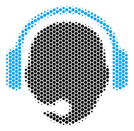 Halftone hexagon Operator Head icon. Pictogram on a white background. Vector pattern of operator head icon organized of hexagon elements.のイラスト素材