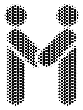 Halftone hexagonal Persons Handshake icon. Pictogram on a white background. Vector collage of persons handshake icon composed of hexagonal blots.のイラスト素材