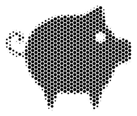 Halftone hexagonal Piggy icon. Pictogram on a white background. Vector concept of piggy icon created of hexagon items.のイラスト素材