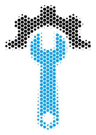 Halftone hexagon Service Tools icon. Pictogram on a white background. Vector mosaic of service tools icon organized of hexagon dots.のイラスト素材