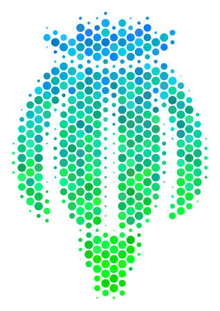 Halftone dot Opium Poppy pictogram. Icon in green and blue color tones on a white background. Vector concept of opium poppy icon done of circle blots.のイラスト素材