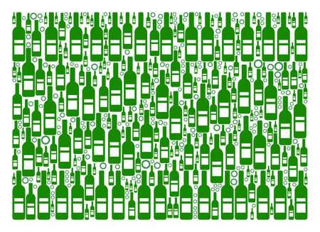 Filled Rectange collage of wine bottles and circle particles in different sizes and green colors. Vector items are composed into filled rectange mosaic. Alcohol design concept.のイラスト素材