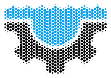 Halftone hexagonal Water Service Gear icon. Pictogram on a white background. Vector collage of water service gear icon created of hexagonal blots.のイラスト素材