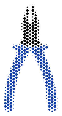 Halftone hexagon Pliers icon. Pictogram on a white background. Vector pattern of pliers icon designed of hexagon blots.のイラスト素材