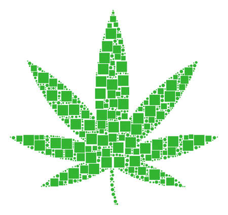 Cannabis mosaic icon of square figures and spherical dots in different sizes.のイラスト素材