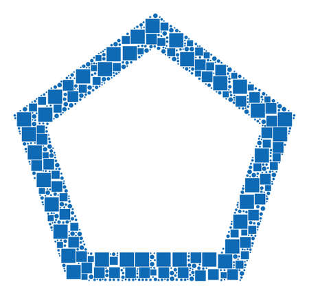 Contour Pentagon mosaic icon of squares and round items in different sizes. Vector objects are...
