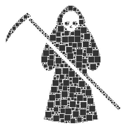 Death Scytheman collage icon of square shapes and round items in variable sizes. Vector objects are organized into death scytheman collage design concept.のイラスト素材
