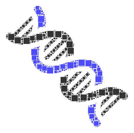 DNA Spiral collage icon of rectangles and circle particles in different sizes. Vector objects are composed into dna spiral composition design concept.のイラスト素材