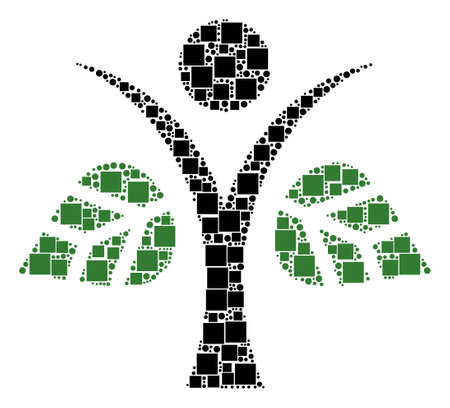 Eco Man collage icon of square figures and spheric dots in variable sizes. Vector items are organized into eco man mosaic design concept.のイラスト素材