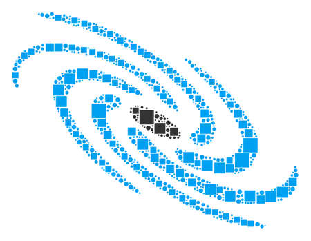 Galaxy collage icon of square shapes and spheric dots in various sizes. Vector items are composed into galaxy collage design concept.のイラスト素材