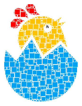 Hatch Chick mosaic icon of square shapes and spheric dots in variable sizes. Vector items are scattered into hatch chick mosaic design concept.のイラスト素材
