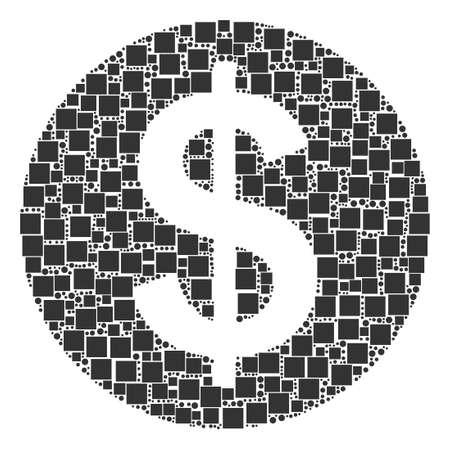 Money composition icon of square figures and round items in variable sizes. Vector items are composed into money composition design concept.のイラスト素材