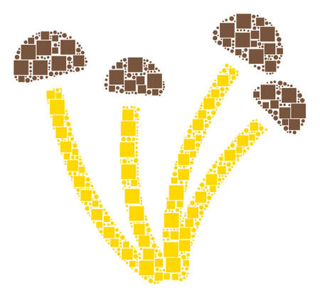 Mushrooms mosaic icon of square figures and spheric dots in variable sizes. Vector objects are grouped into mushrooms collage design concept.のイラスト素材