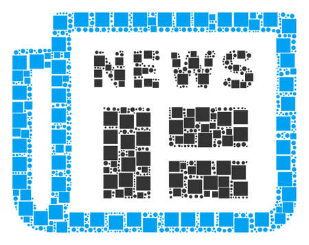 Newspaper mosaic icon of square shapes and round items in variable sizes. Vector items are united into newspaper collage design concept.のイラスト素材