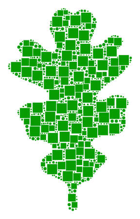 Oak Leaf mosaic icon of squares and round items in various sizes. Vector items are grouped into oak leaf collage design concept.のイラスト素材