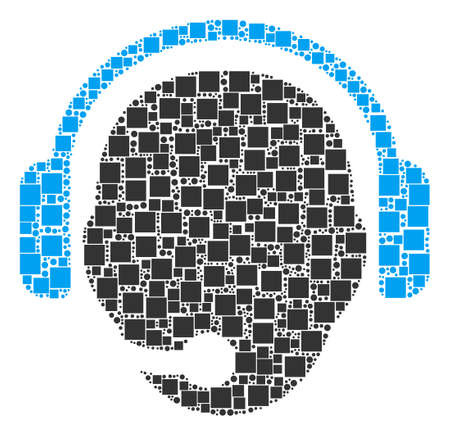 Operator Head mosaic icon of square shapes and circles in different sizes. Vector objects are scattered into operator head composition design concept.のイラスト素材
