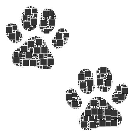 Paw Footprints collage icon of rectangles and circle particles in variable sizes. Vector objects are organized into paw footprints illustration design concept.のイラスト素材