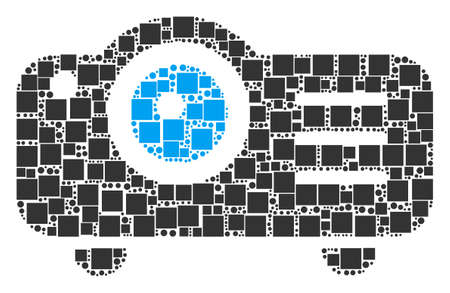 Projector mosaic icon of square shapes and circle particles in various sizes. Vector items are combined into projector collage design concept.のイラスト素材
