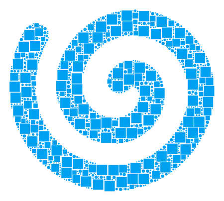 Spiral collage icon of squares and circles in variable sizes. Vector objects are formed into spiral composition design concept.のイラスト素材