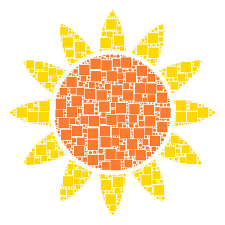 Sun composition icon of squares and round items in variable sizes. Vector objects are composed into sun composition design concept.のイラスト素材