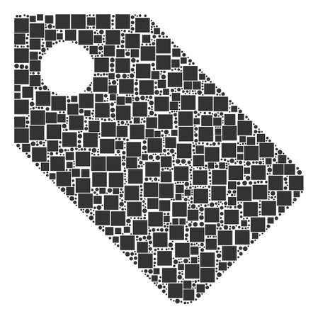 Tag collage icon of rectangles and round items in variable sizes. Vector items are united into tag mosaic design concept.のイラスト素材