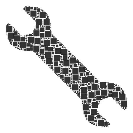 Wrench composition icon of squares and round items in different sizes. Vector objects are united into wrench composition design concept.のイラスト素材