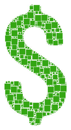 Dollar collage icon of rectangles and spheric dots in various sizes. Vector objects are grouped into dollar mosaic design concept.のイラスト素材