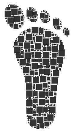 Human Footprint mosaic icon of squares and circle particles in various sizes. Vector items are combined into human footprint mosaic design concept.のイラスト素材