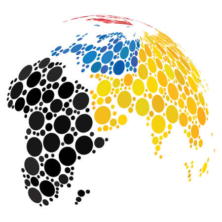 Abstract Globe With Colored Dotted Continents vector illustration. Modern 3d effect design for business.のイラスト素材