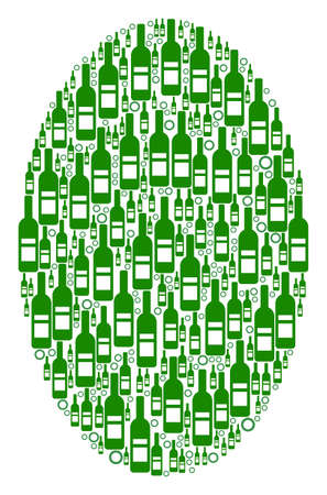 Filled Ellipse collage of wine bottles and round bubbles in different sizes and green colors. Raster items are composed into filled ellipse composition. Alcoholic design concept.の写真素材