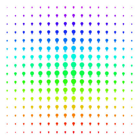 Electric Bulb icon rainbow colored halftone pattern. Vector electric bulb shapes organized into...