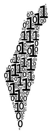 Israel Map composition icon of zero and one symbols in various sizes. Vector digital symbols are combined into Israel Map mosaic design concept.のイラスト素材
