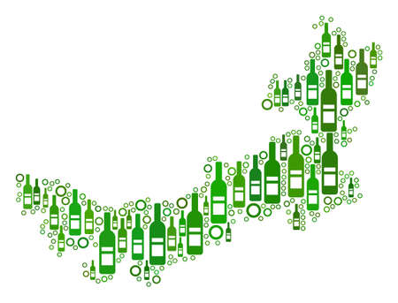 Chinese Inner Mongolia Map collage of alcohol bottles and circle particles in different sizes and green color tones. Abstract Chinese Inner Mongolia Map vector composition.のイラスト素材