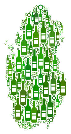 Qatar Map mosaic of alcohol bottles and circles in variable sizes and green color tinges. Abstract Qatar Map vector composition.のイラスト素材