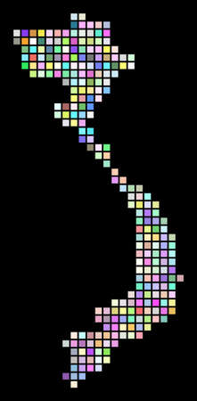 Pixel Vietnam Map. Vector geographic map in casual colors on a black background.のイラスト素材
