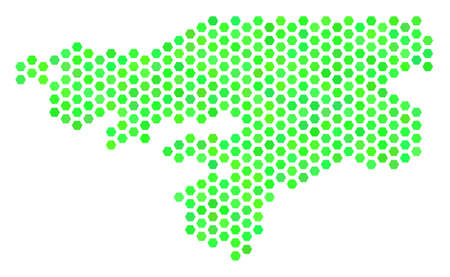 Eco green Guinea-Bissau map. Vector hexagonal territorial scheme in fresh green color hues. Abstract Guinea-Bissau map concept is done with honeycomb items.のイラスト素材