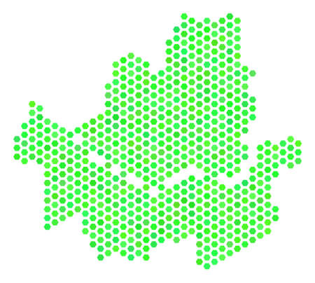 Fresh green Seoul City map. Vector hexagon territory scheme in green color tones. Abstract Seoul City map composition is made of hex tile elements.のイラスト素材