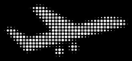 Aiplane halftone vector icon. Illustration style is dotted iconic aiplane symbol on a black background. Halftone structure is build with circle items.のイラスト素材